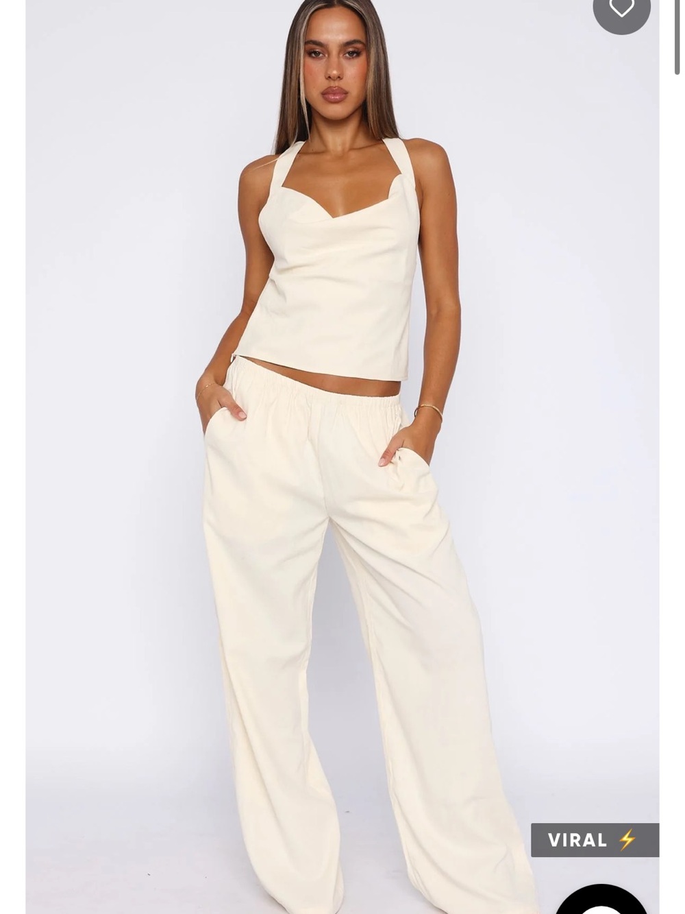 White Fox Boutique Cream Halter Tank Top